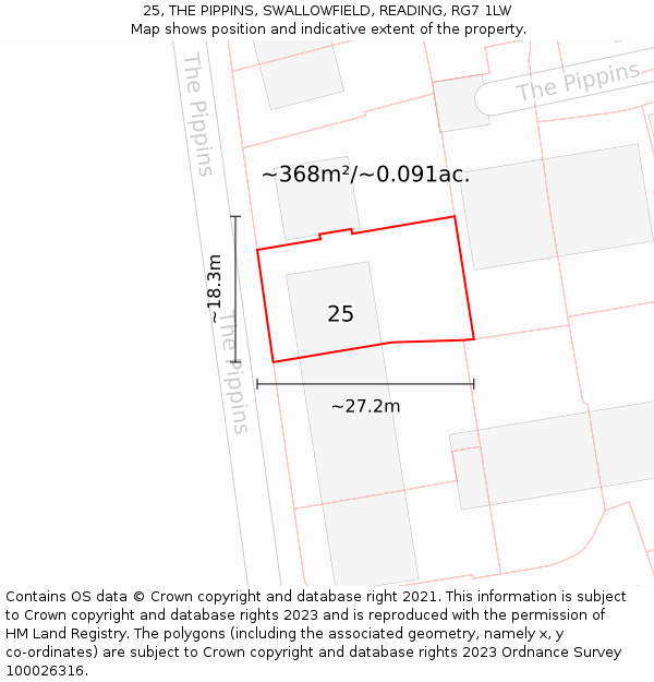 25, THE PIPPINS, SWALLOWFIELD, READING, RG7 1LW: Plot and title map