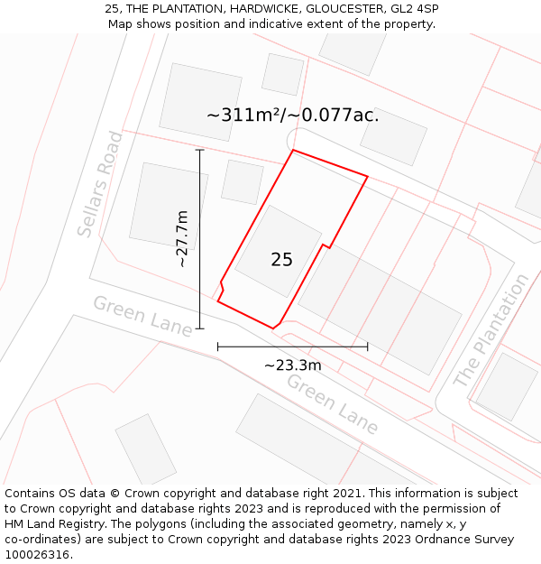 25, THE PLANTATION, HARDWICKE, GLOUCESTER, GL2 4SP: Plot and title map