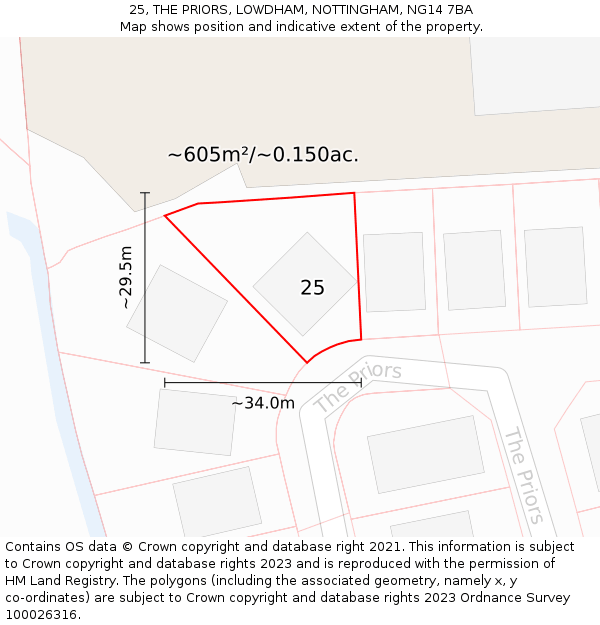 25, THE PRIORS, LOWDHAM, NOTTINGHAM, NG14 7BA: Plot and title map