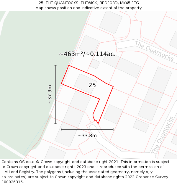 25, THE QUANTOCKS, FLITWICK, BEDFORD, MK45 1TG: Plot and title map