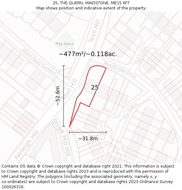 25, THE QUERN, MAIDSTONE, ME15 6FT: Plot and title map