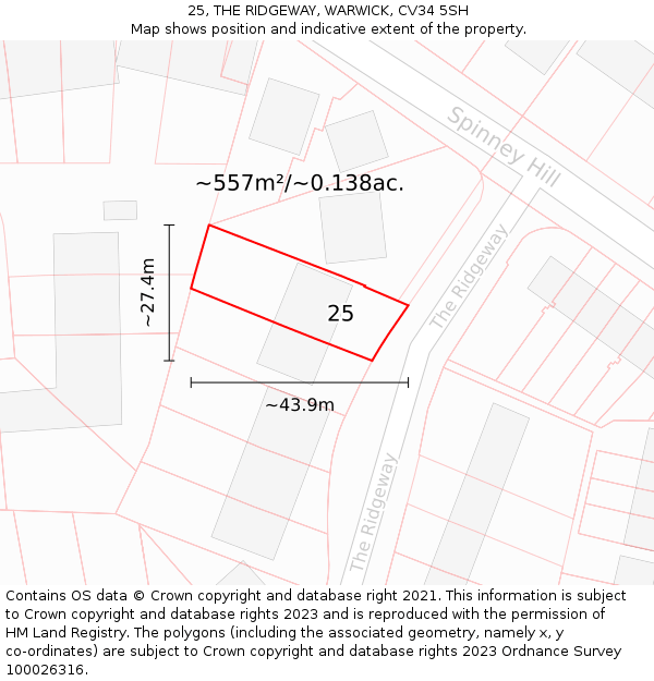 25, THE RIDGEWAY, WARWICK, CV34 5SH: Plot and title map