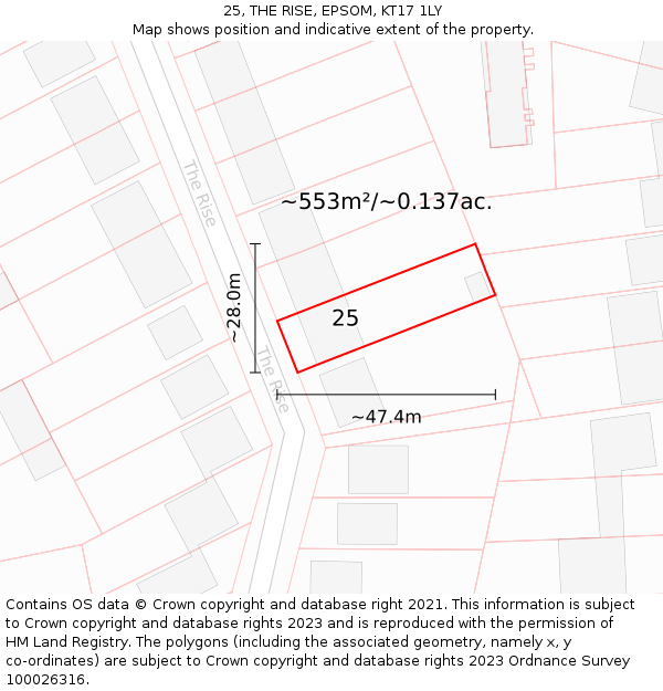 25, THE RISE, EPSOM, KT17 1LY: Plot and title map
