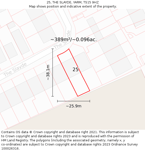 25, THE SLAYDE, YARM, TS15 9HZ: Plot and title map