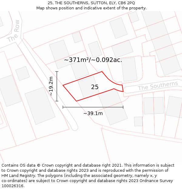 25, THE SOUTHERNS, SUTTON, ELY, CB6 2PQ: Plot and title map