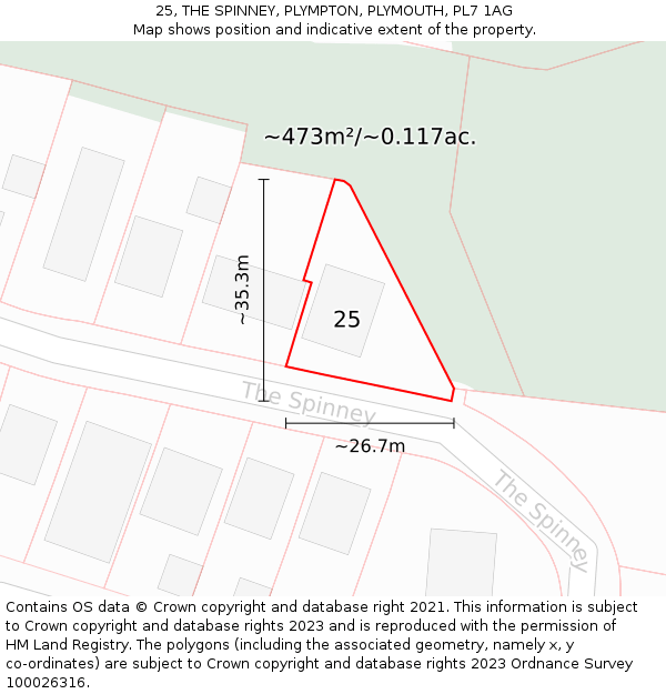 25, THE SPINNEY, PLYMPTON, PLYMOUTH, PL7 1AG: Plot and title map