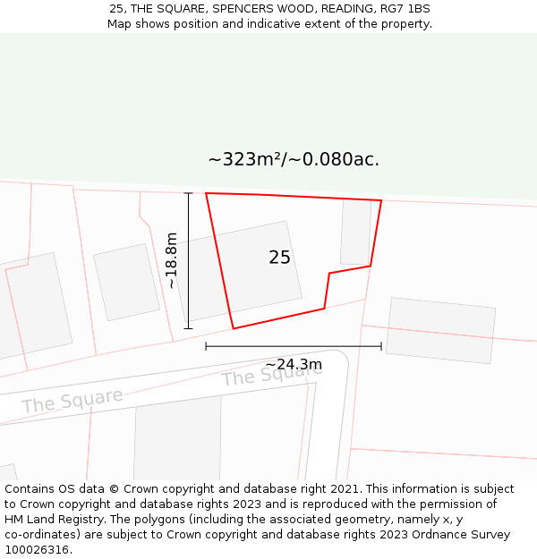 25, THE SQUARE, SPENCERS WOOD, READING, RG7 1BS: Plot and title map