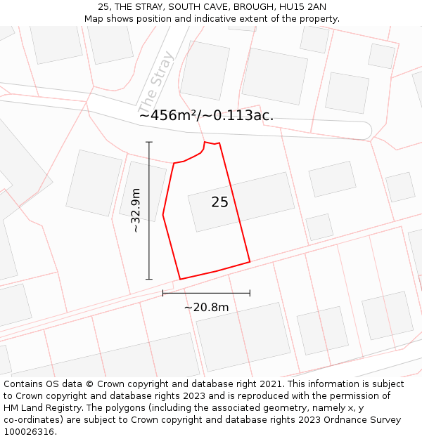 25, THE STRAY, SOUTH CAVE, BROUGH, HU15 2AN: Plot and title map