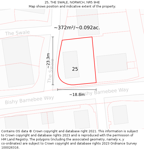 25, THE SWALE, NORWICH, NR5 9HE: Plot and title map