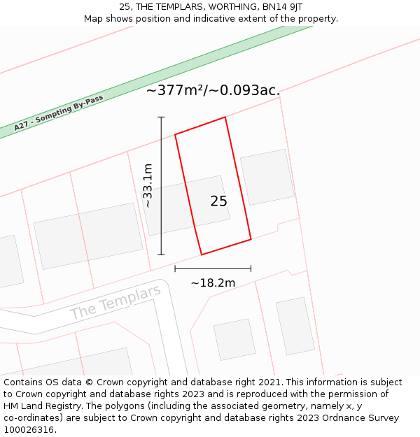 25, THE TEMPLARS, WORTHING, BN14 9JT: Plot and title map