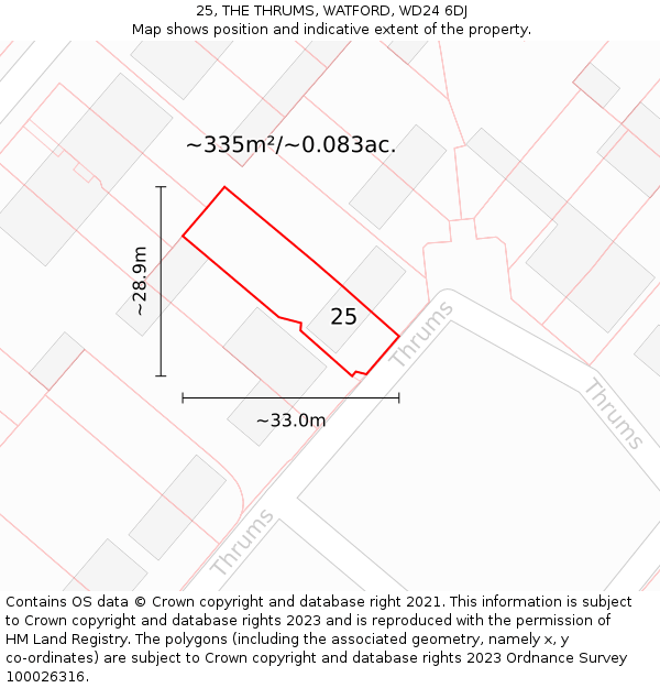 25, THE THRUMS, WATFORD, WD24 6DJ: Plot and title map