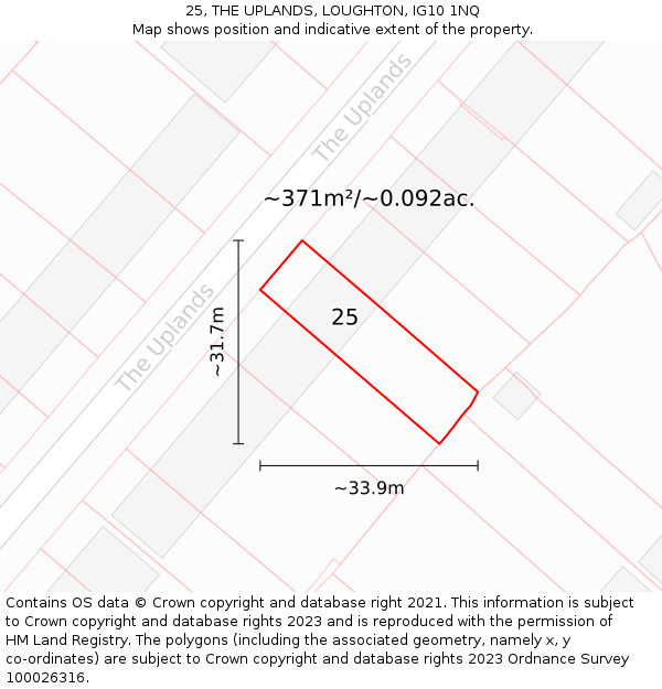 25, THE UPLANDS, LOUGHTON, IG10 1NQ: Plot and title map