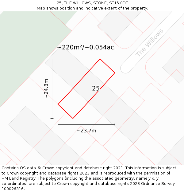 25, THE WILLOWS, STONE, ST15 0DE: Plot and title map