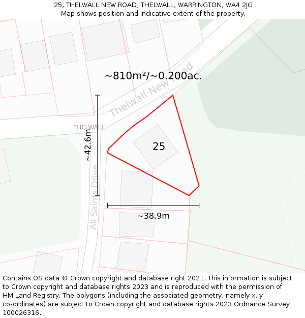 25, THELWALL NEW ROAD, THELWALL, WARRINGTON, WA4 2JG: Plot and title map