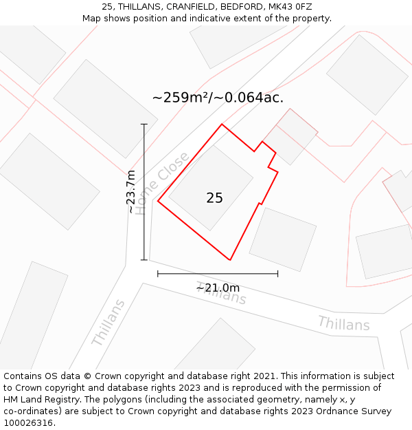 25, THILLANS, CRANFIELD, BEDFORD, MK43 0FZ: Plot and title map