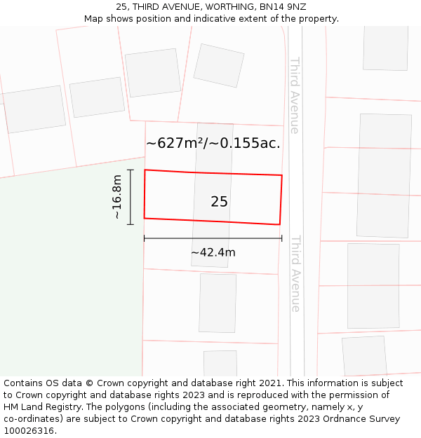 25, THIRD AVENUE, WORTHING, BN14 9NZ: Plot and title map