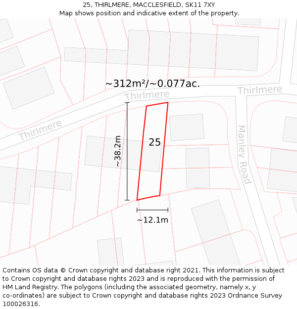 25, THIRLMERE, MACCLESFIELD, SK11 7XY: Plot and title map