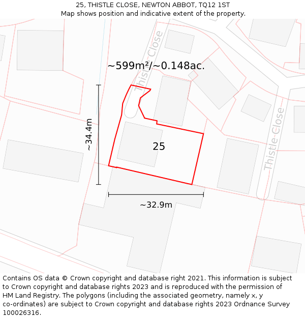 25, THISTLE CLOSE, NEWTON ABBOT, TQ12 1ST: Plot and title map