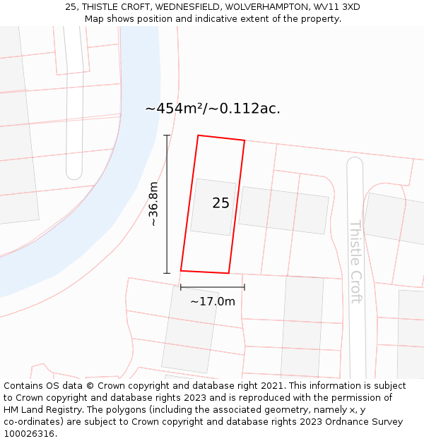 25, THISTLE CROFT, WEDNESFIELD, WOLVERHAMPTON, WV11 3XD: Plot and title map