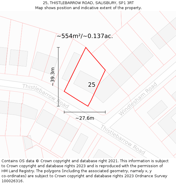 25, THISTLEBARROW ROAD, SALISBURY, SP1 3RT: Plot and title map