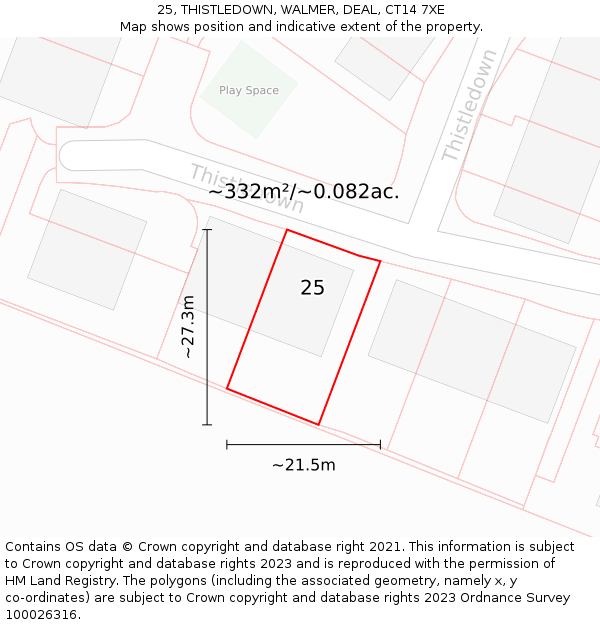 25, THISTLEDOWN, WALMER, DEAL, CT14 7XE: Plot and title map