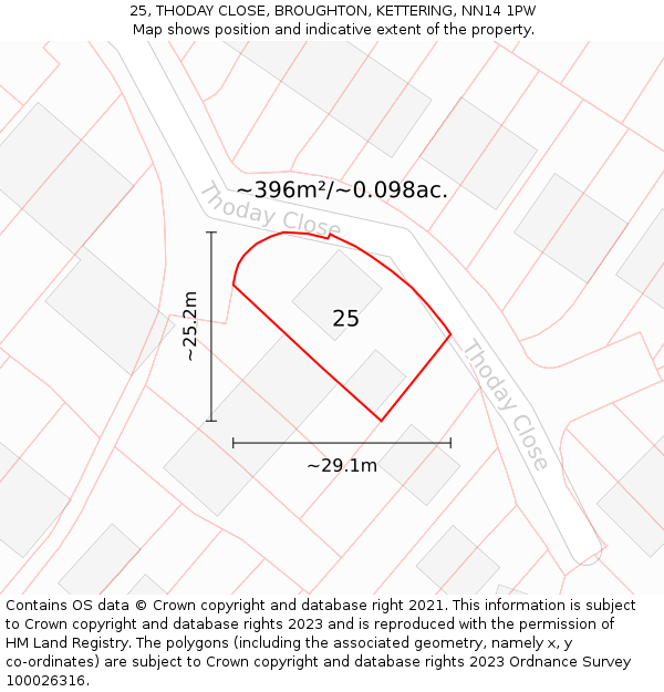 25, THODAY CLOSE, BROUGHTON, KETTERING, NN14 1PW: Plot and title map