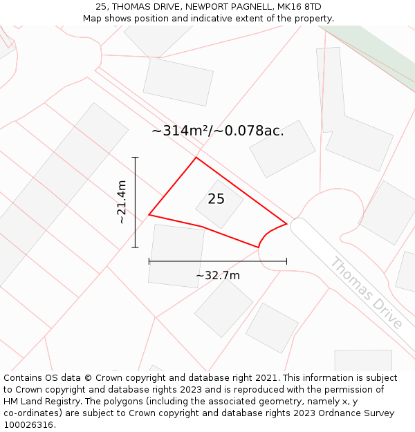 25, THOMAS DRIVE, NEWPORT PAGNELL, MK16 8TD: Plot and title map