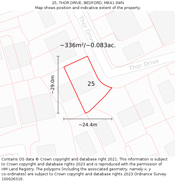 25, THOR DRIVE, BEDFORD, MK41 0WN: Plot and title map