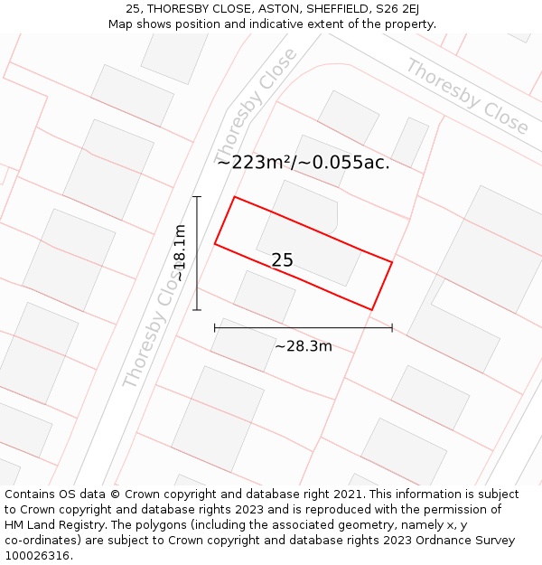 25, THORESBY CLOSE, ASTON, SHEFFIELD, S26 2EJ: Plot and title map