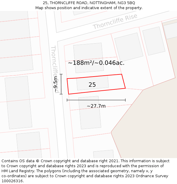 25, THORNCLIFFE ROAD, NOTTINGHAM, NG3 5BQ: Plot and title map