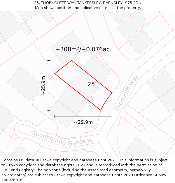 25, THORNCLIFFE WAY, TANKERSLEY, BARNSLEY, S75 3DN: Plot and title map