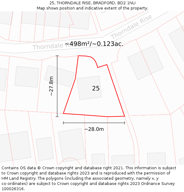 25, THORNDALE RISE, BRADFORD, BD2 1NU: Plot and title map