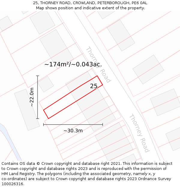 25, THORNEY ROAD, CROWLAND, PETERBOROUGH, PE6 0AL: Plot and title map
