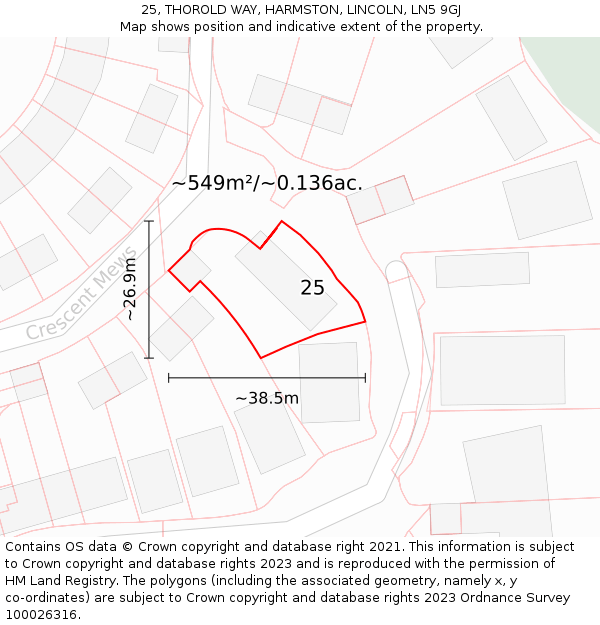 25, THOROLD WAY, HARMSTON, LINCOLN, LN5 9GJ: Plot and title map