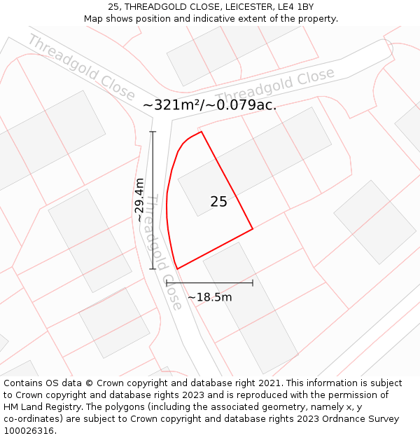 25, THREADGOLD CLOSE, LEICESTER, LE4 1BY: Plot and title map