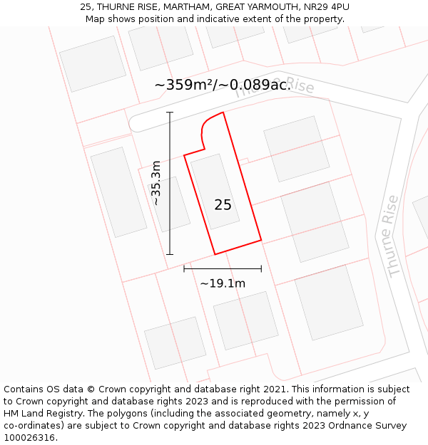 25, THURNE RISE, MARTHAM, GREAT YARMOUTH, NR29 4PU: Plot and title map
