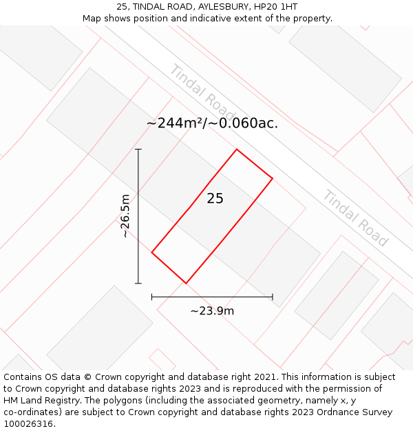 25, TINDAL ROAD, AYLESBURY, HP20 1HT: Plot and title map