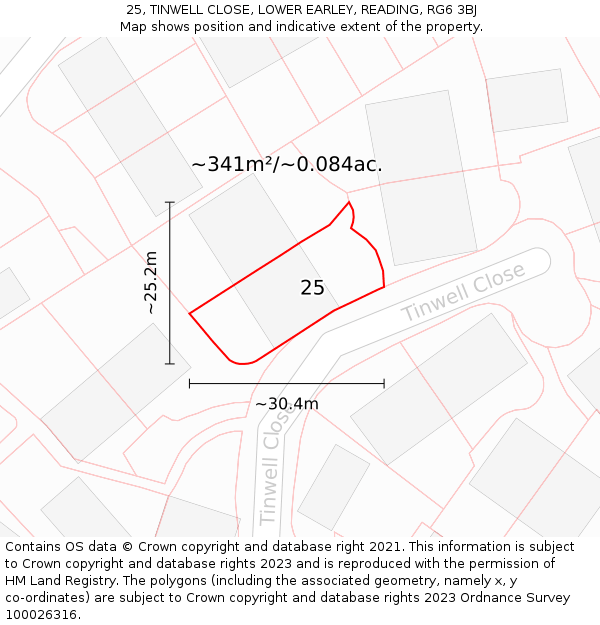 25, TINWELL CLOSE, LOWER EARLEY, READING, RG6 3BJ: Plot and title map