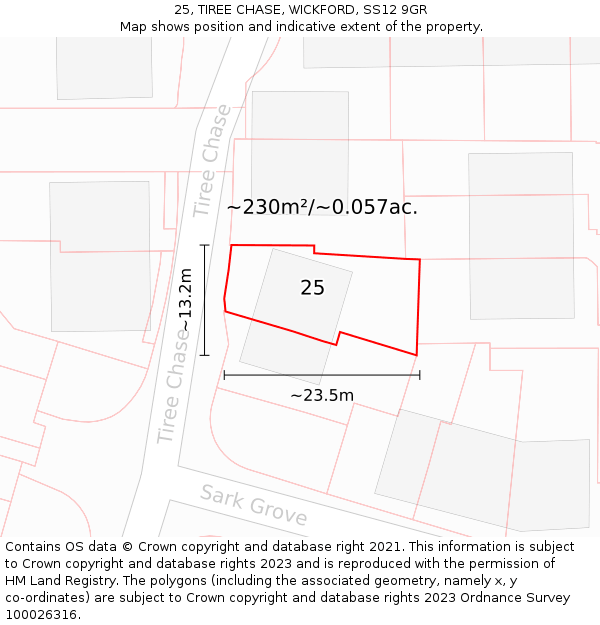 25, TIREE CHASE, WICKFORD, SS12 9GR: Plot and title map