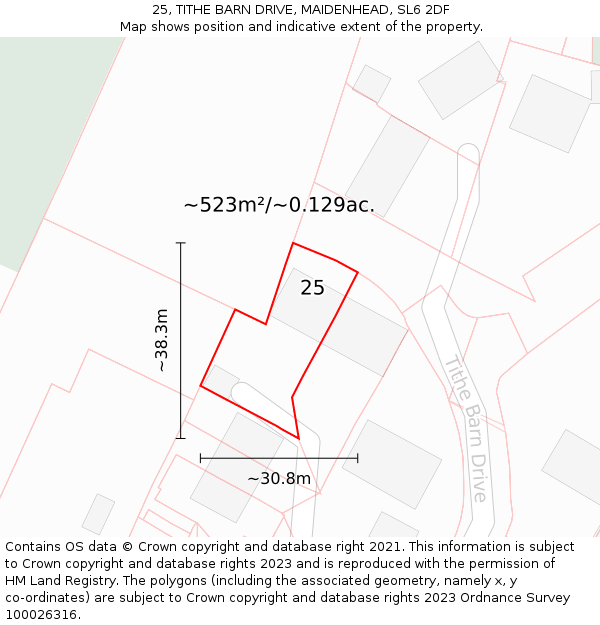 25, TITHE BARN DRIVE, MAIDENHEAD, SL6 2DF: Plot and title map