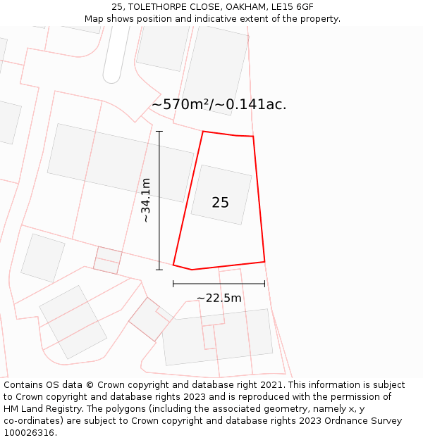 25, TOLETHORPE CLOSE, OAKHAM, LE15 6GF: Plot and title map