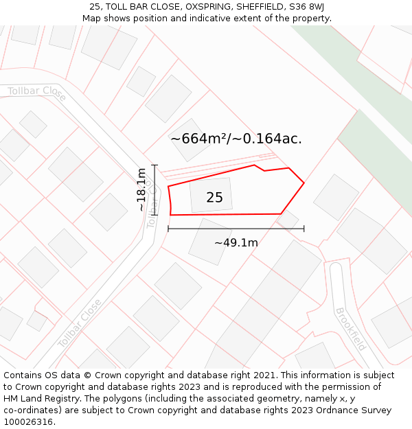 25, TOLL BAR CLOSE, OXSPRING, SHEFFIELD, S36 8WJ: Plot and title map