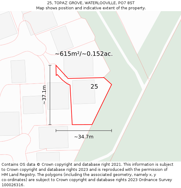 25, TOPAZ GROVE, WATERLOOVILLE, PO7 8ST: Plot and title map