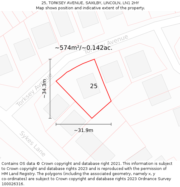 25, TORKSEY AVENUE, SAXILBY, LINCOLN, LN1 2HY: Plot and title map