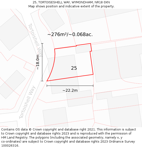 25, TORTOISESHELL WAY, WYMONDHAM, NR18 0XN: Plot and title map