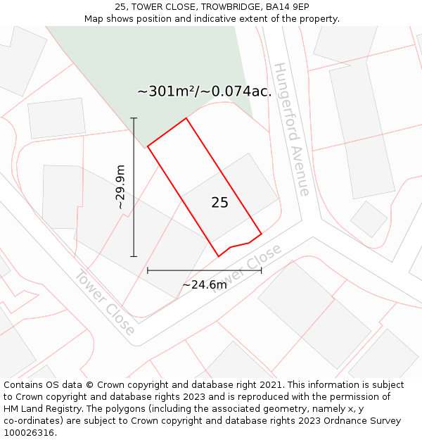 25, TOWER CLOSE, TROWBRIDGE, BA14 9EP: Plot and title map