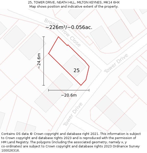 25, TOWER DRIVE, NEATH HILL, MILTON KEYNES, MK14 6HX: Plot and title map