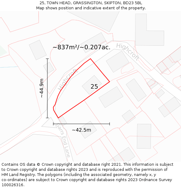 25, TOWN HEAD, GRASSINGTON, SKIPTON, BD23 5BL: Plot and title map