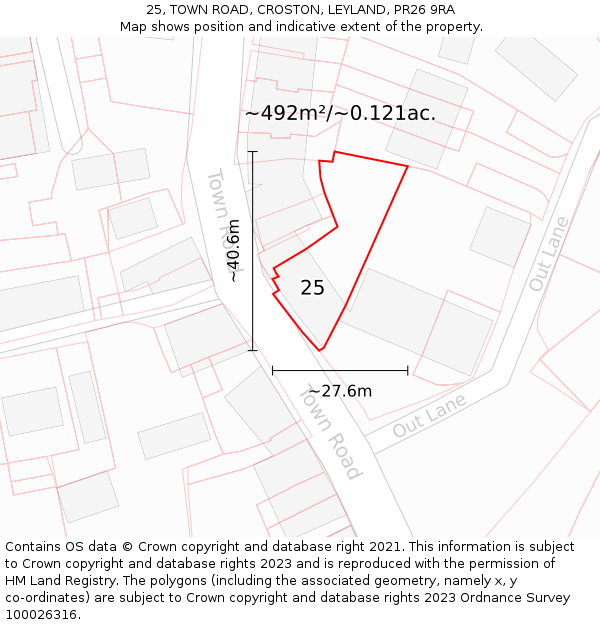 25, TOWN ROAD, CROSTON, LEYLAND, PR26 9RA: Plot and title map
