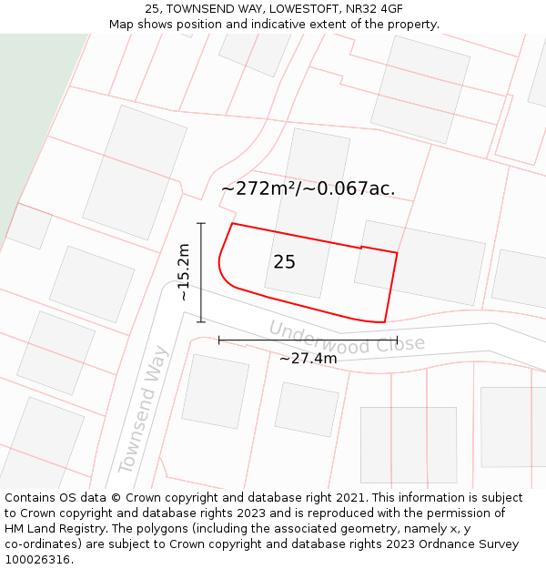 25, TOWNSEND WAY, LOWESTOFT, NR32 4GF: Plot and title map
